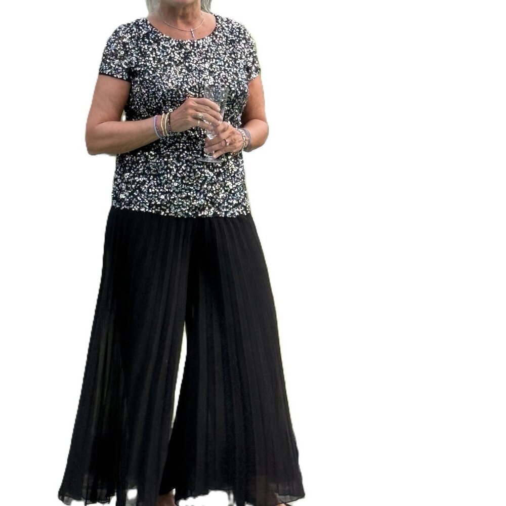 Adrianna Papell NEW Black/Silver Sequin top and Palazzo Pants US Size 12-14